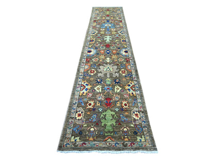Brown 2'11" x 13'8" Tribal & Geometric Hand knotted Wool Rug - Sku: O021183