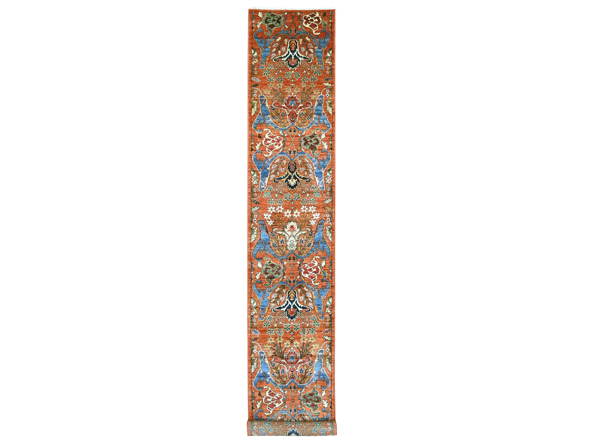Tribal & Geometric hand-knotted wool runner in Orange, 2'7" x 17'2" — SKU O021184