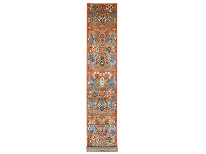 Tribal & Geometric hand-knotted wool runner in Orange, 2'7" x 17'2" — SKU O021184