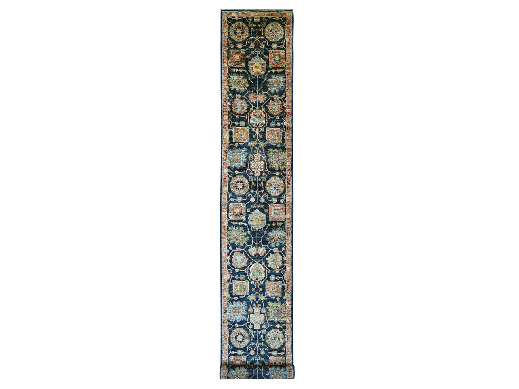 Blue 2'7" x 21'8" Tribal & Geometric Hand knotted Wool Rug - Sku: O021185