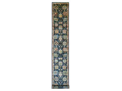 Blue 2'7" x 21'8" Tribal & Geometric Hand knotted Wool Rug - Sku: O021185