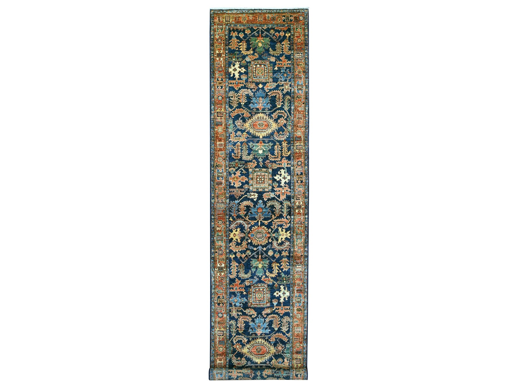 Blue 3'0" x 15'7" Tribal & Geometric Hand knotted Wool Rug - Sku: O021188