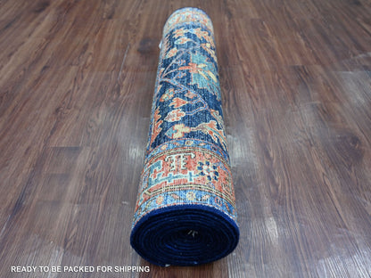Blue 3'0" x 15'7" Tribal & Geometric Hand knotted Wool Rug - Sku: O021188