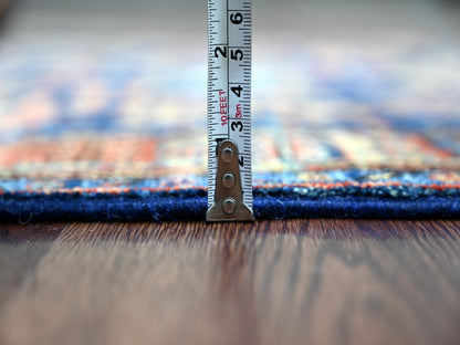 Tribal & Geometric hand-knotted wool runner in Blue & Rust, 3' x 15'7" — SKU O021188 (view 5)