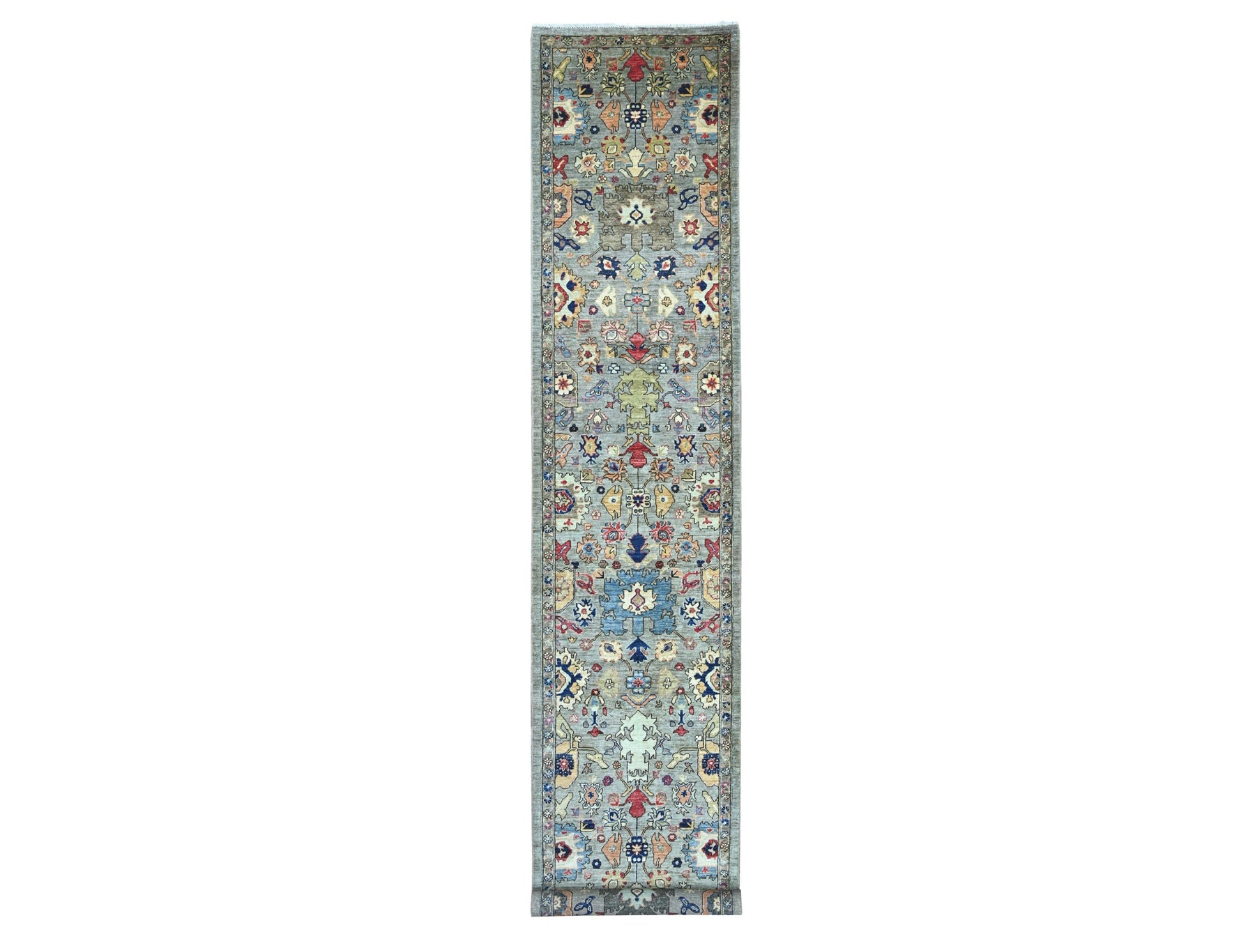 Heriz Tribal & Geometric hand-knotted wool runner in Gray, 3' x 17'5" — SKU O021189
