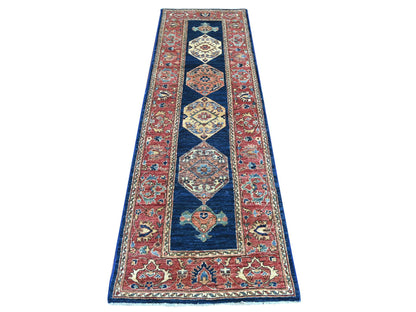 Blue 2'6" x 8'1" Tribal & Geometric Hand knotted Wool Rug - Sku: O021190