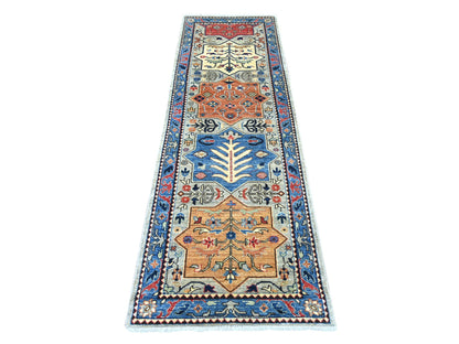 Peshawar Oushak hand-knotted wool runner in Gray & Blue, 2'7" x 8' — SKU O021191