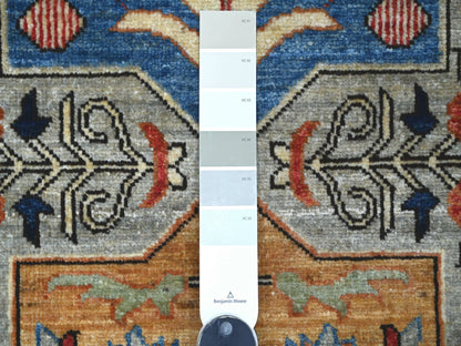 Peshawar Oushak hand-knotted wool runner in Gray & Blue, 2'7" x 8' — SKU O021191 (view 3)