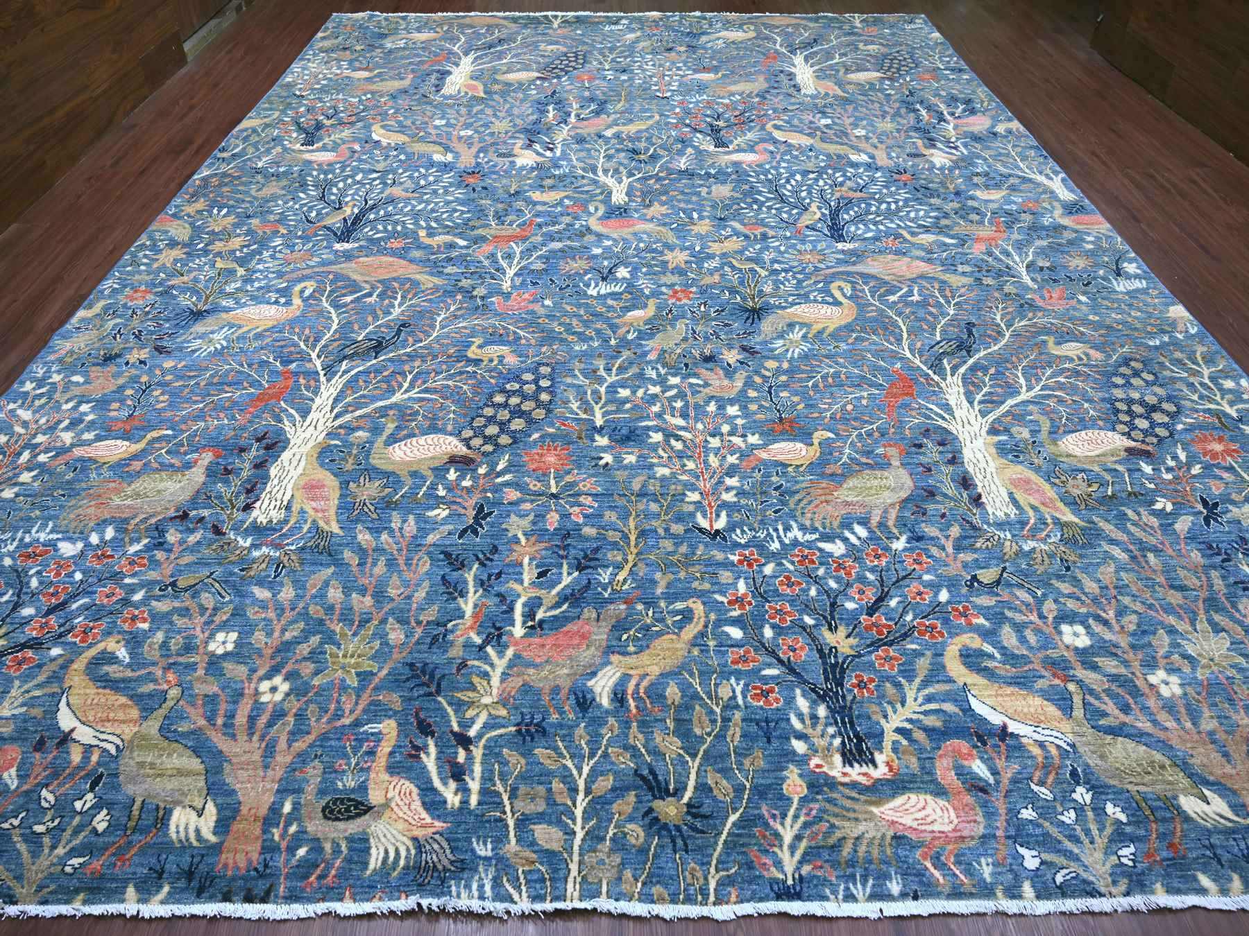 Blue 11'10" x 15'9" Oushak And Peshawar Hand knotted Wool Rug - Sku: O021192