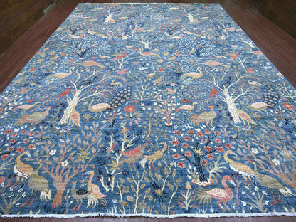 Blue 11'10" x 15'9" Oushak And Peshawar Hand knotted Wool Rug - Sku: O021192