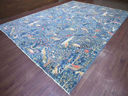 Blue 11'10" x 15'9" Oushak And Peshawar Hand knotted Wool Rug - Sku: O021192