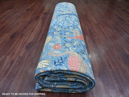 Blue 11'10" x 15'9" Oushak And Peshawar Hand knotted Wool Rug - Sku: O021192