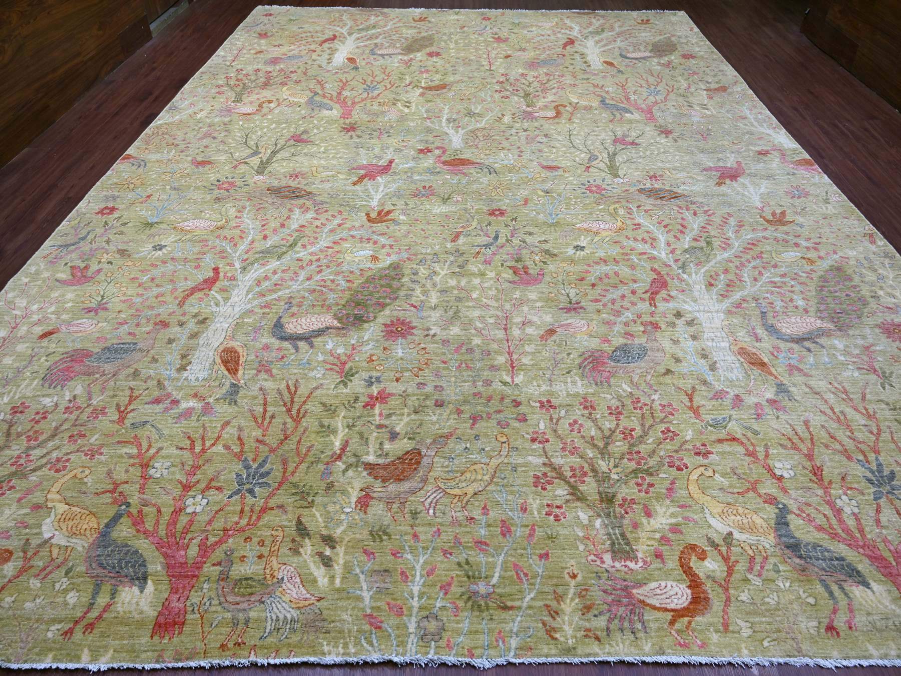 Green 11'11" x 15'8" Oushak And Peshawar Hand knotted Wool Rug - Sku: O021193