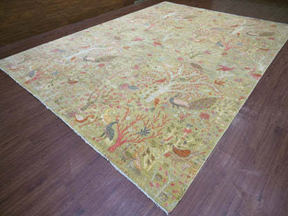 Green 11'11" x 15'8" Oushak And Peshawar Hand knotted Wool Rug - Sku: O021193
