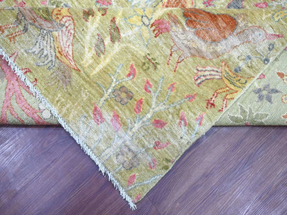 Green 11'11" x 15'8" Oushak And Peshawar Hand knotted Wool Rug - Sku: O021193