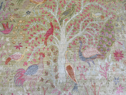 Green 11'11" x 15'8" Oushak And Peshawar Hand knotted Wool Rug - Sku: O021193