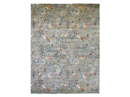 Grey 12'0" x 15'7" Oushak And Peshawar Hand knotted Wool Rug - Sku: O021196