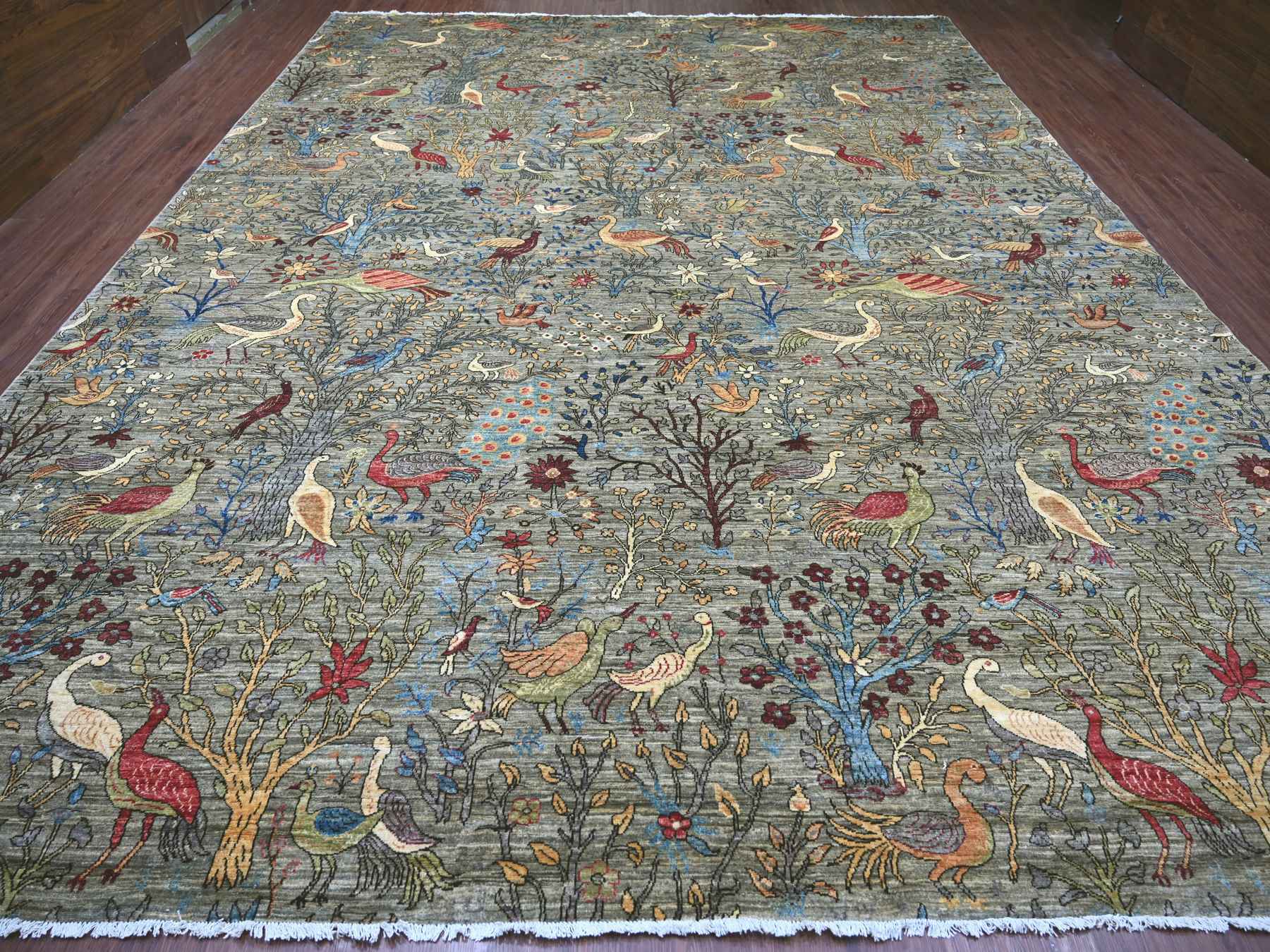 Grey 12'0" x 15'7" Oushak And Peshawar Hand knotted Wool Rug - Sku: O021196