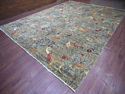 Grey 12'0" x 15'7" Oushak And Peshawar Hand knotted Wool Rug - Sku: O021196