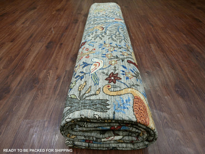 Grey 12'0" x 15'7" Oushak And Peshawar Hand knotted Wool Rug - Sku: O021196