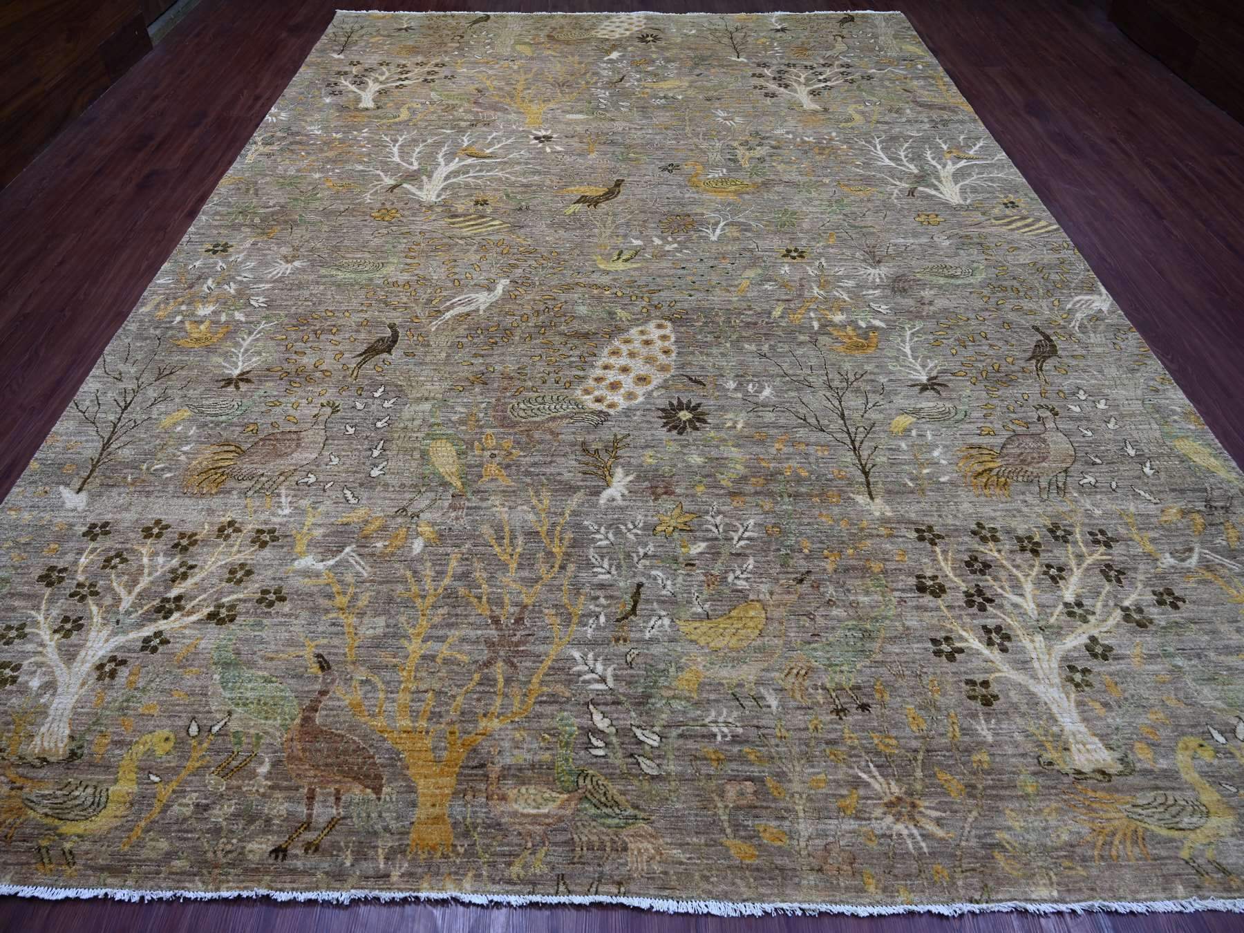 Brown 10'1" x 13'9" Oushak And Peshawar Hand knotted Wool Rug - Sku: O021200