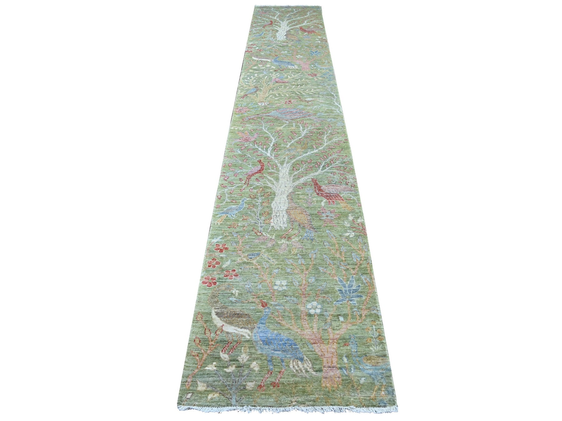 Green 2'6" x 14'11" Oushak And Peshawar Hand knotted Wool Rug - Sku: O021201