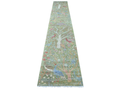 Green 2'6" x 14'11" Oushak And Peshawar Hand knotted Wool Rug - Sku: O021201