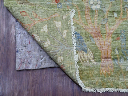 Green 2'6" x 14'11" Oushak And Peshawar Hand knotted Wool Rug - Sku: O021201