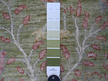 Green 2'6" x 14'11" Oushak And Peshawar Hand knotted Wool Rug - Sku: O021201