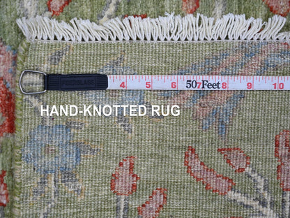 Green 2'6" x 14'11" Oushak And Peshawar Hand knotted Wool Rug - Sku: O021201