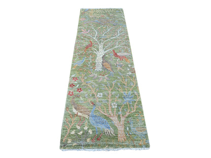 Green 2'7" x 8'1" Oushak And Peshawar Hand knotted Wool Rug - Sku: O021204
