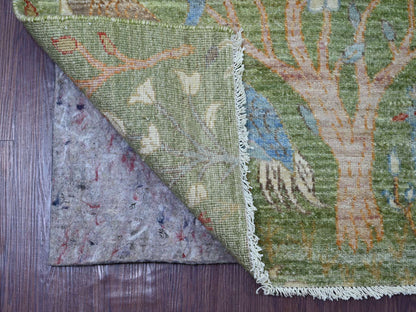 Green 2'7" x 8'1" Oushak And Peshawar Hand knotted Wool Rug - Sku: O021204