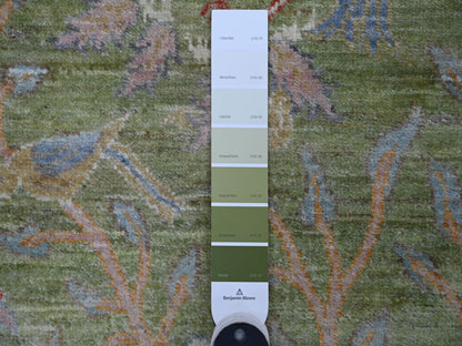 Green 2'7" x 8'1" Oushak And Peshawar Hand knotted Wool Rug - Sku: O021204