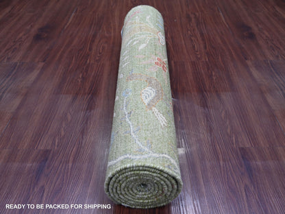 Green 2'7" x 8'1" Oushak And Peshawar Hand knotted Wool Rug - Sku: O021204