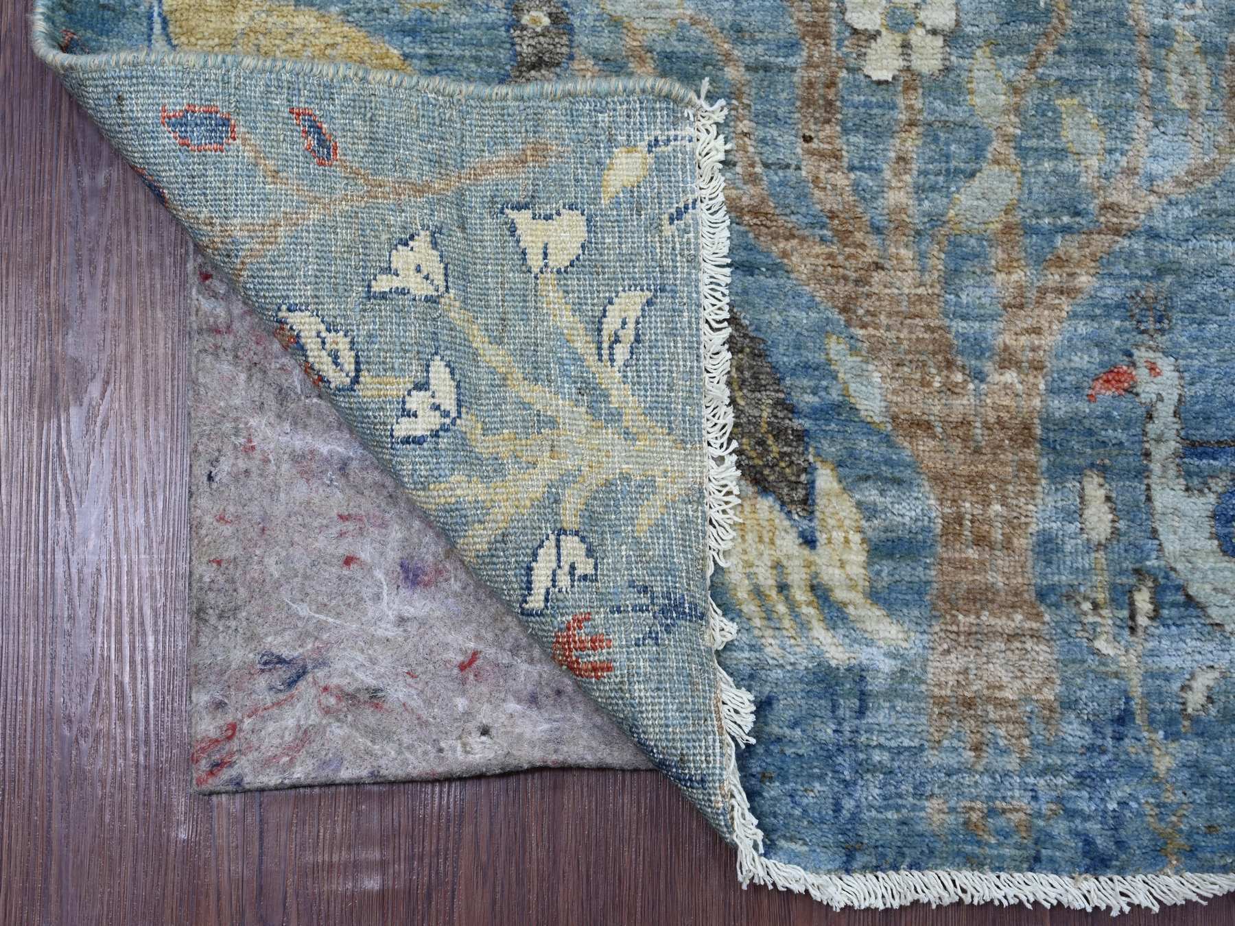 Blue 2'6" x 7'11" Oushak And Peshawar Hand knotted Wool Rug - Sku: O021205