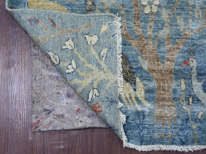 Blue 2'6" x 7'11" Oushak And Peshawar Hand knotted Wool Rug - Sku: O021205