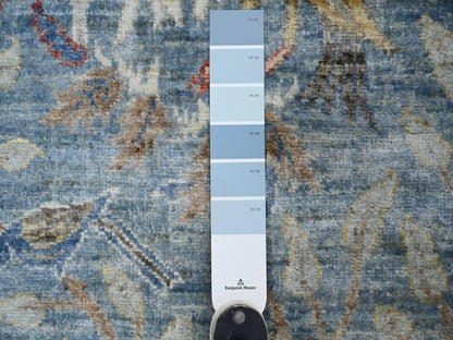 Blue 2'6" x 7'11" Oushak And Peshawar Hand knotted Wool Rug - Sku: O021205