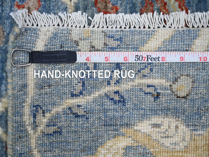 Blue 2'6" x 7'11" Oushak And Peshawar Hand knotted Wool Rug - Sku: O021205