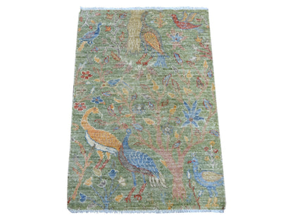 Green 2'1" x 3'0" Oushak And Peshawar Hand knotted Wool Rug - Sku: O021206