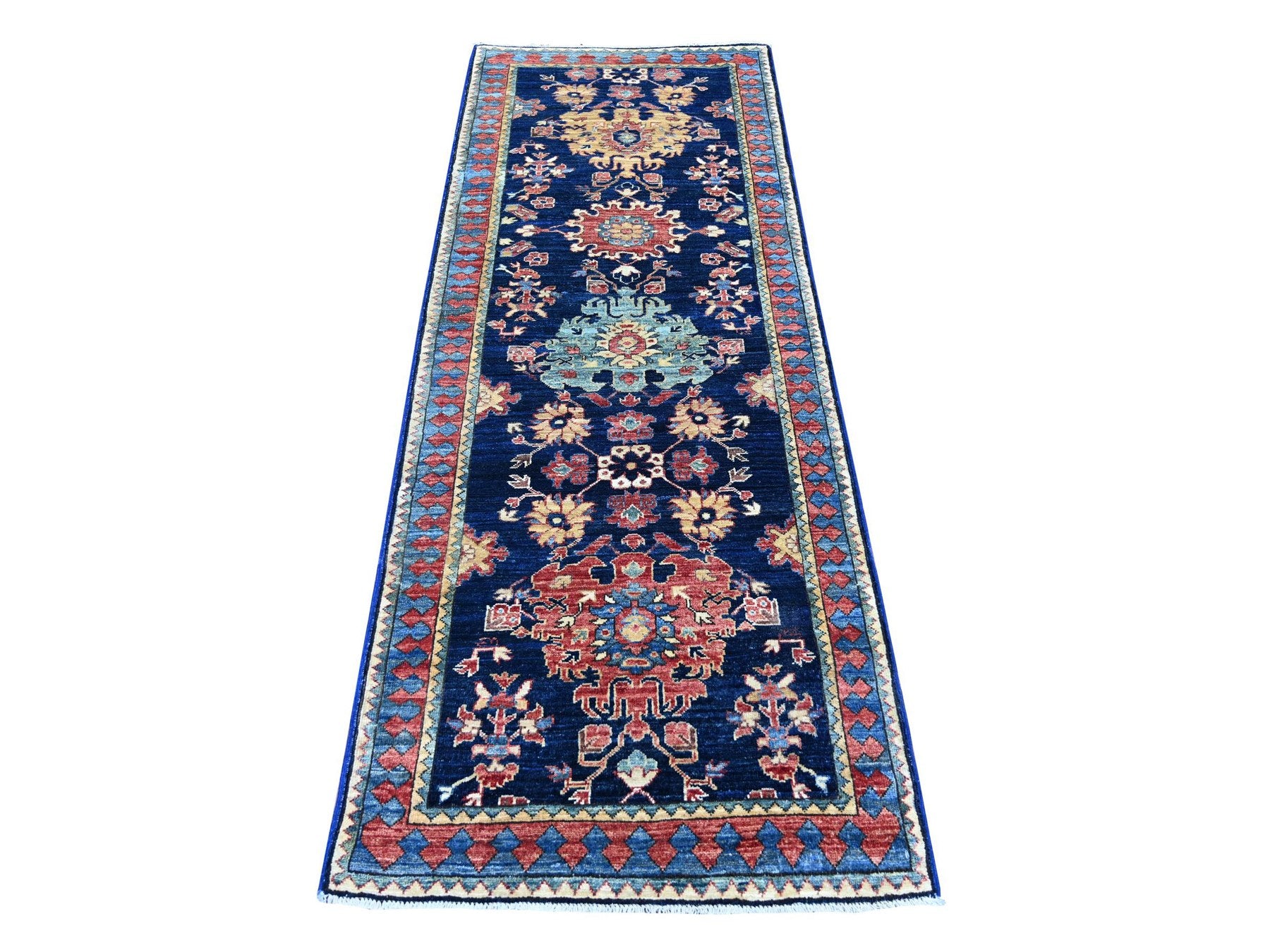 Blue 2'10" x 7'11" Tribal & Geometric Hand knotted Wool Rug - Sku: O021208