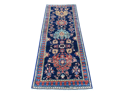 Blue 2'10" x 7'11" Tribal & Geometric Hand knotted Wool Rug - Sku: O021208