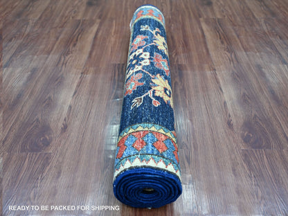 Blue 2'10" x 7'11" Tribal & Geometric Hand knotted Wool Rug - Sku: O021208