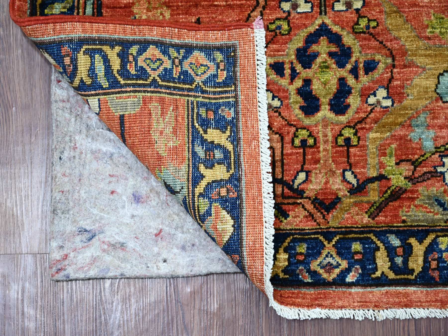 Peshawar Tribal & Geometric hand-knotted wool runner in Red & Navy Blue, 2'11" x 8' — SKU O021209 (view 2)