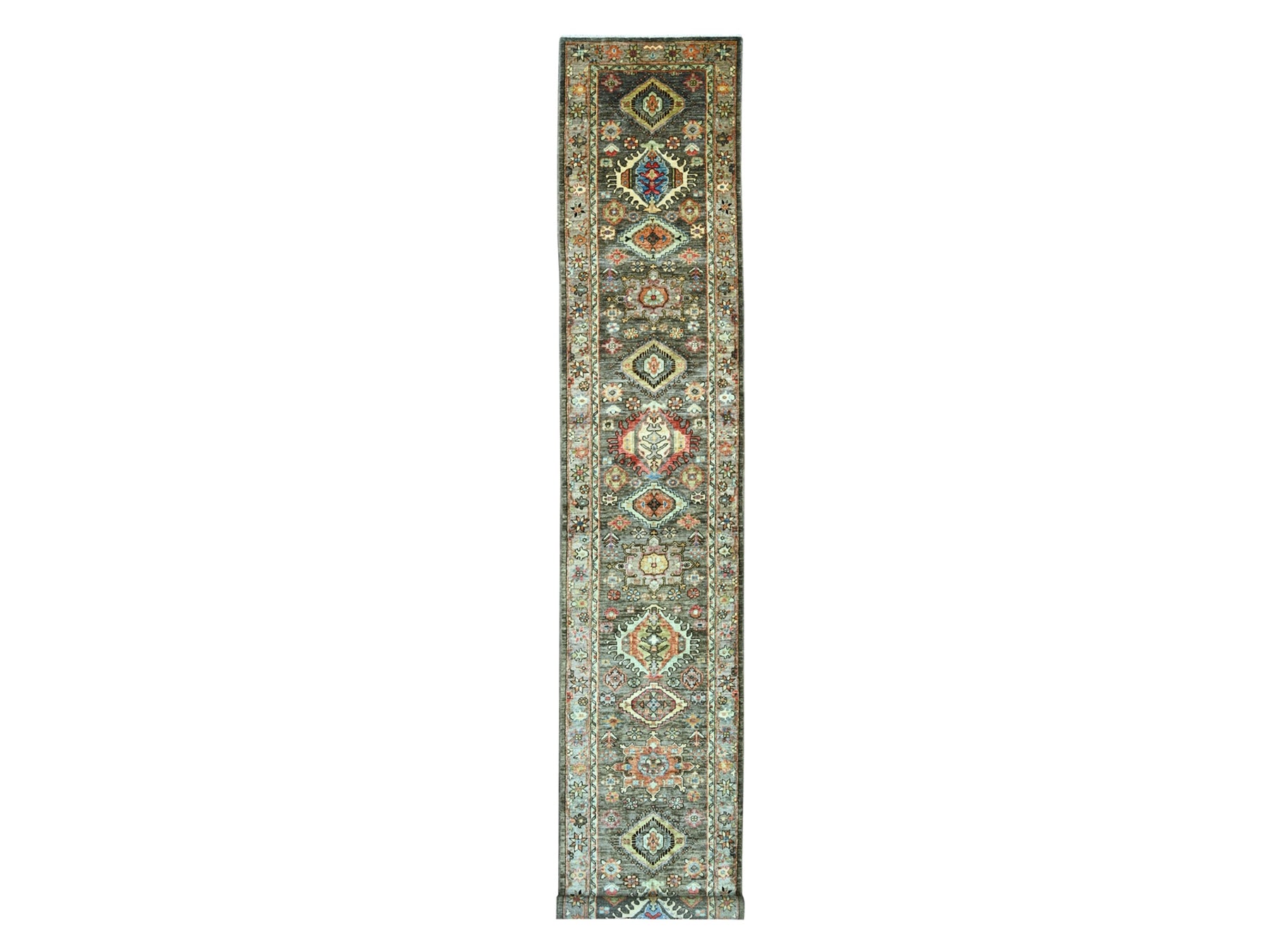 Brown 2'7" x 15'7" Oushak And Peshawar Hand knotted Wool Rug - Sku: O021211