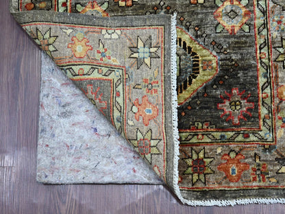 Brown 2'7" x 15'7" Oushak And Peshawar Hand knotted Wool Rug - Sku: O021211