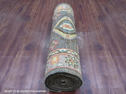Brown 2'7" x 15'7" Oushak And Peshawar Hand knotted Wool Rug - Sku: O021211