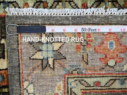 Brown 2'7" x 15'7" Oushak And Peshawar Hand knotted Wool Rug - Sku: O021211