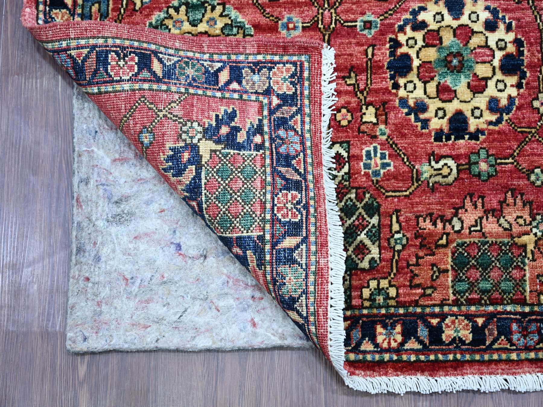 Tribal & Geometric hand-knotted wool runner in Red & Navy Blue, 2'8" x 19'7" — SKU O021212 (view 2)