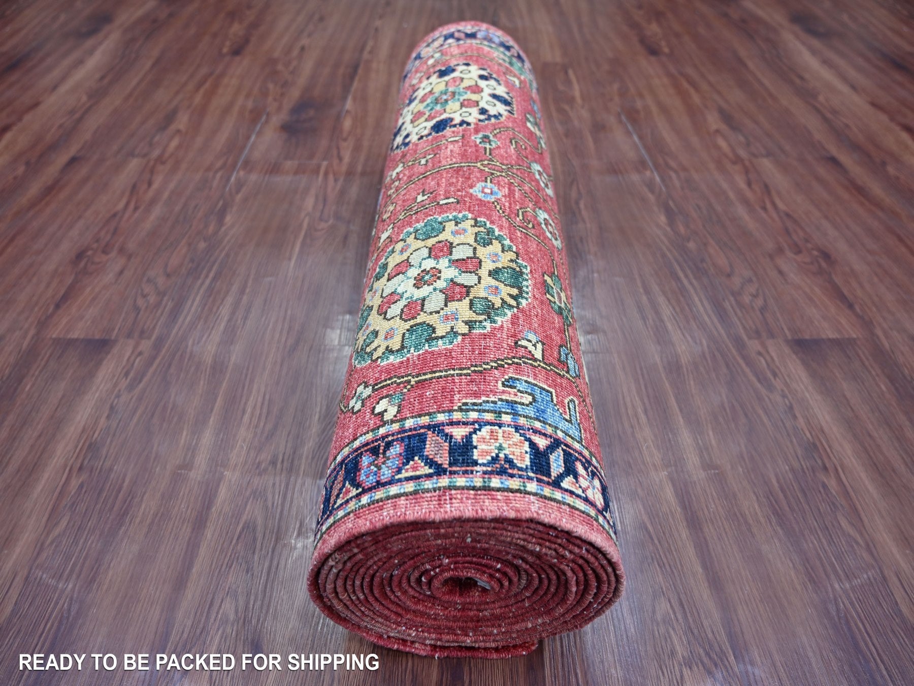 Tribal & Geometric hand-knotted wool runner in Red & Navy Blue, 2'8" x 19'7" — SKU O021212 (view 4)