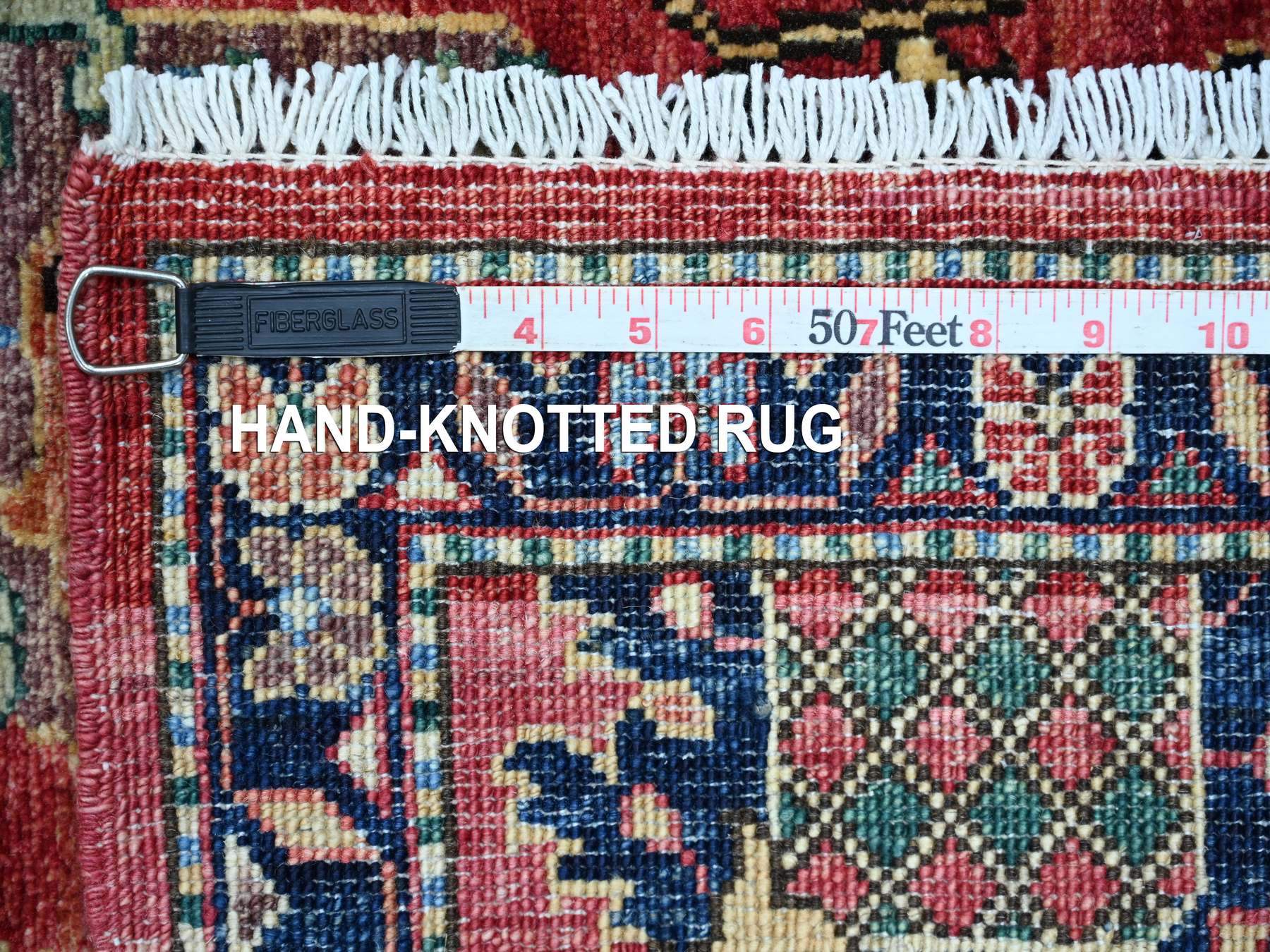 Tribal & Geometric hand-knotted wool runner in Red & Navy Blue, 2'8" x 19'7" — SKU O021212 (view 6)